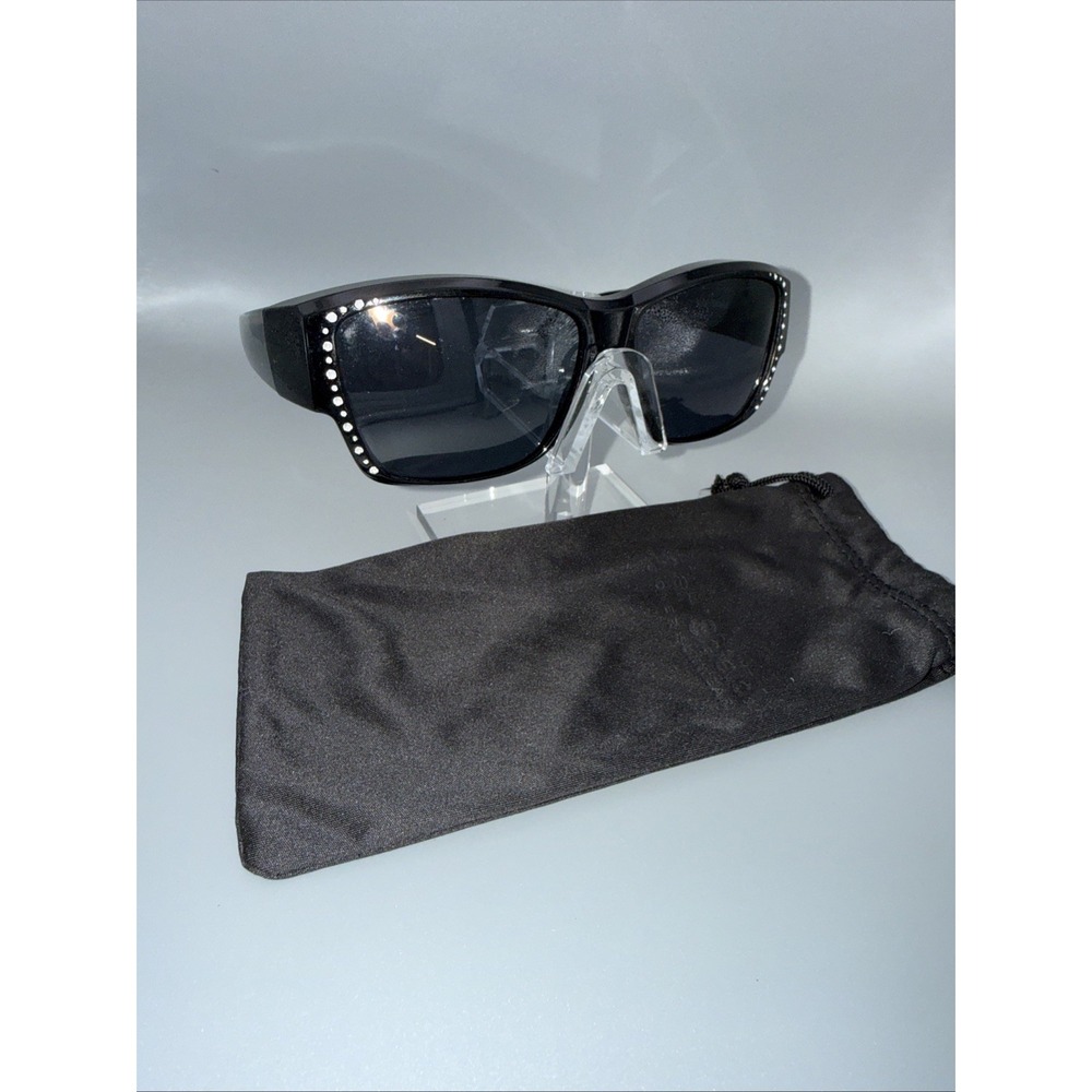 Foster Grant Solar Shield Polarized Fit Over Sunglasses Black w/crystals & Bag